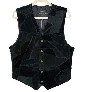Vintage Italian Stone Design Men’s Patchwork Suede Leather Vest Black Medium